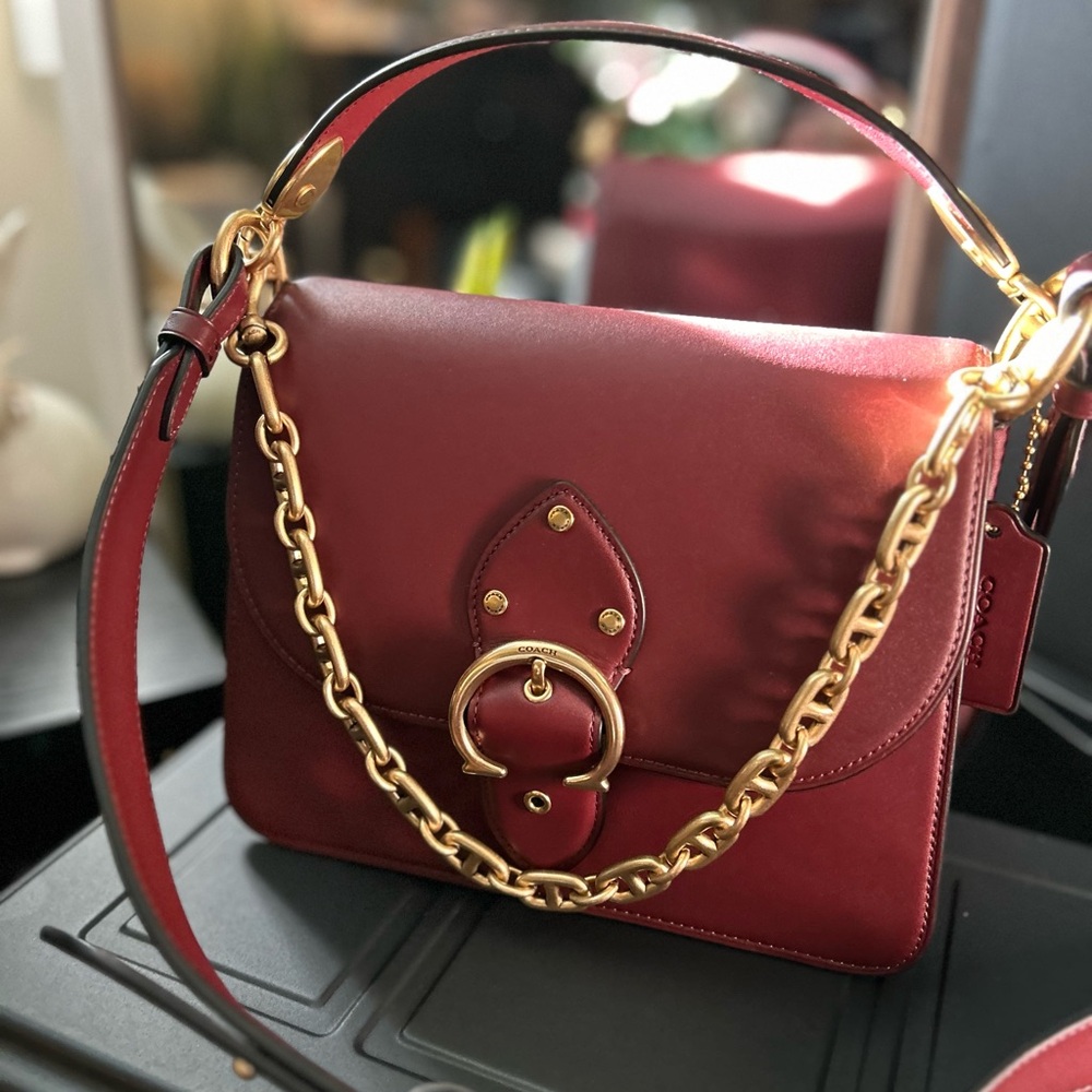 NWT Coach BEAT Mixed Leather Shoulder Bag with Rivets / Red Sand